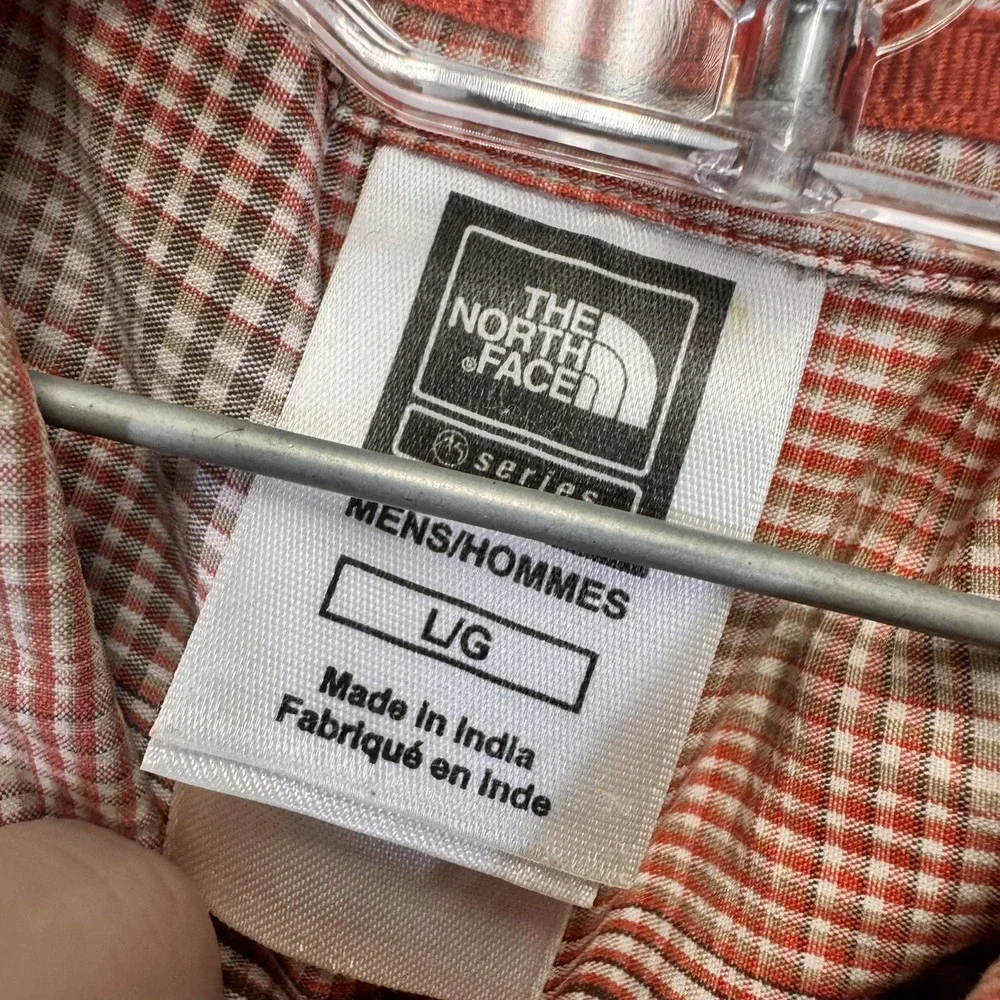 The North Face Shirt Mens Large Button-Down Orange Plaid Short Sleeve EUC
